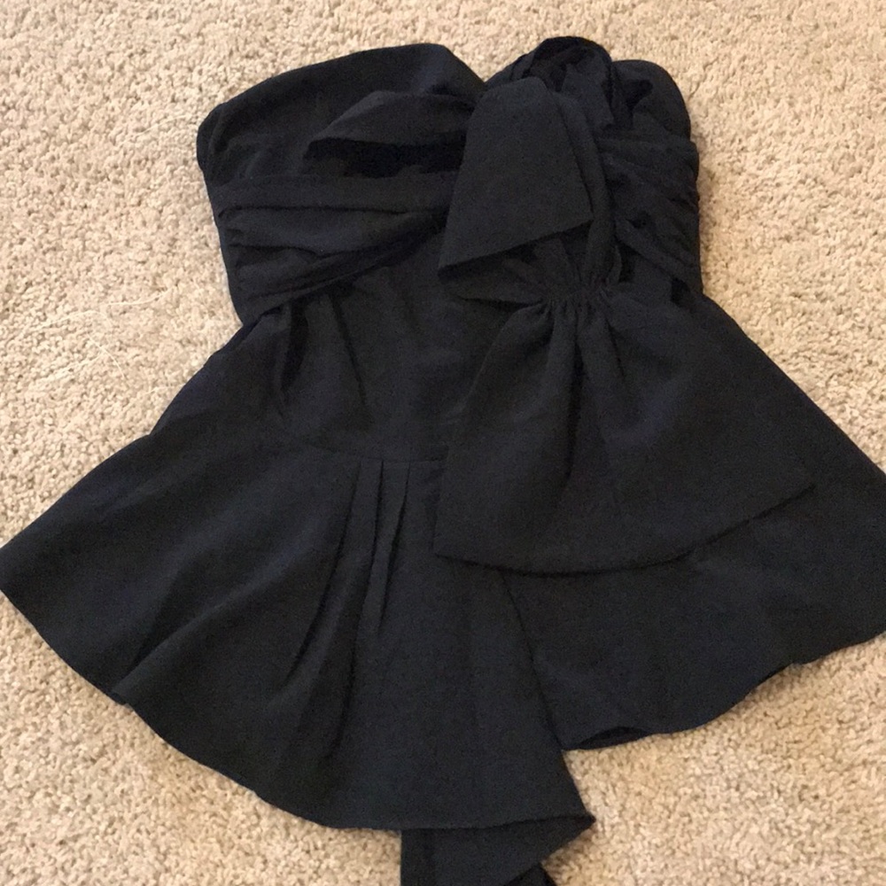 Black strapless top with bow